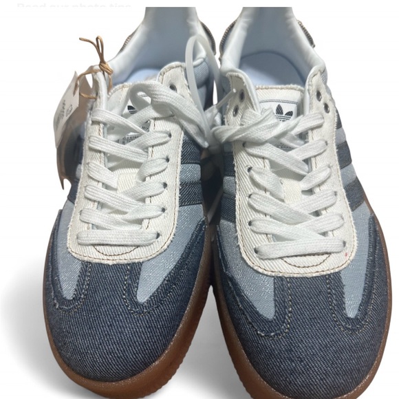 adidas Shoes - Adidas Women’s Denim Samba-Style Sneakers in Blue and White